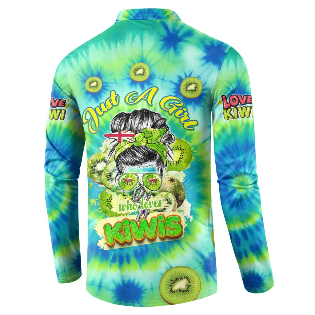 Just a Girl Who Loves Kiwis Button Sweatshirt New Zealand Tie Dye DT02 - Polynesian Pride