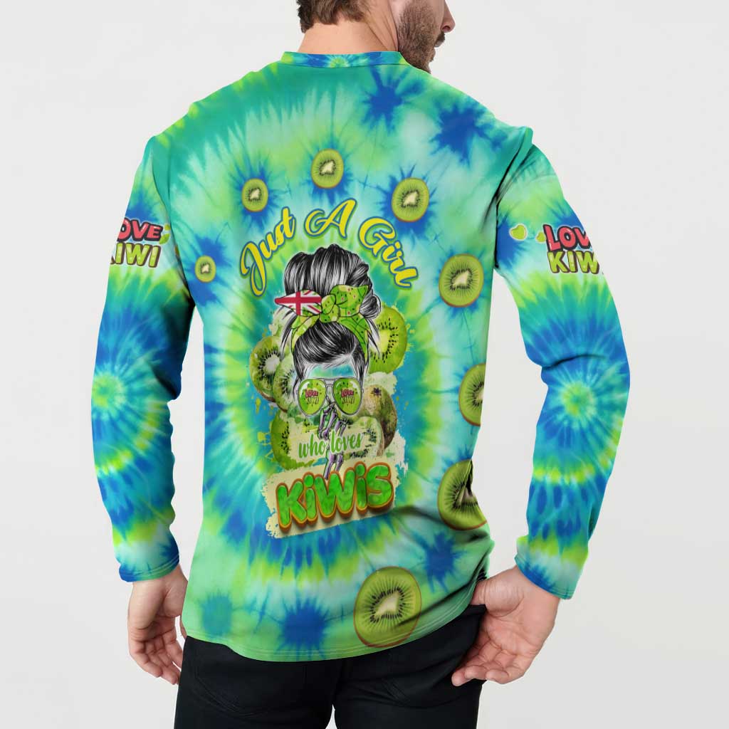 Just a Girl Who Loves Kiwis Button Sweatshirt New Zealand Tie Dye DT02 - Polynesian Pride