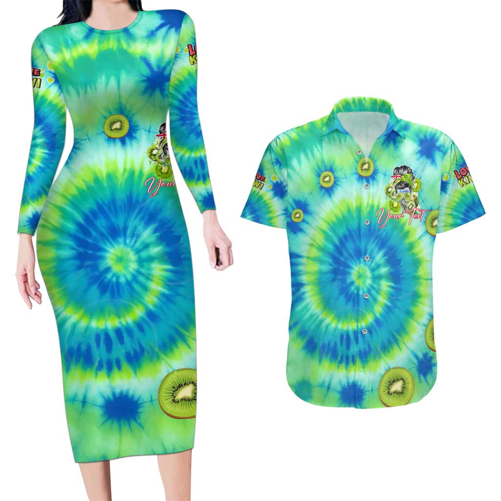 Just a Girl Who Loves Kiwis Couples Matching Long Sleeve Bodycon Dress and Hawaiian Shirt New Zealand Tie Dye DT02 Green - Polynesian Pride
