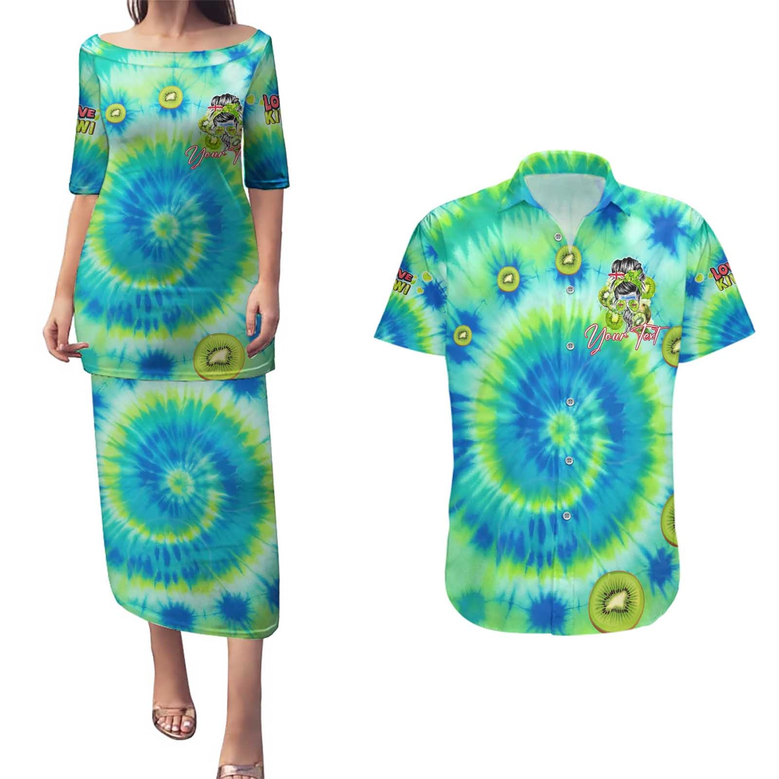 Just a Girl Who Loves Kiwis Couples Matching Puletasi and Hawaiian Shirt New Zealand Tie Dye DT02 Green - Polynesian Pride