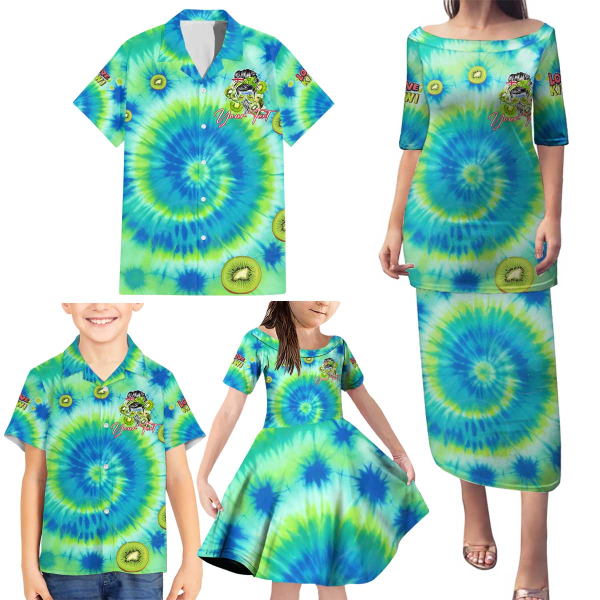 Just a Girl Who Loves Kiwis Family Matching Puletasi and Hawaiian Shirt New Zealand Tie Dye