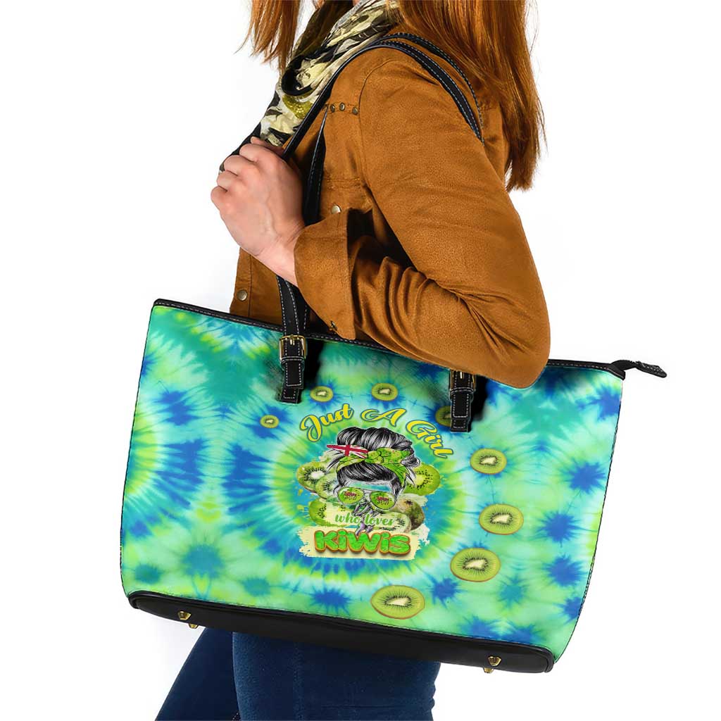 Just a Girl Who Loves Kiwis Leather Tote Bag New Zealand Tie Dye DT02 Green - Polynesian Pride