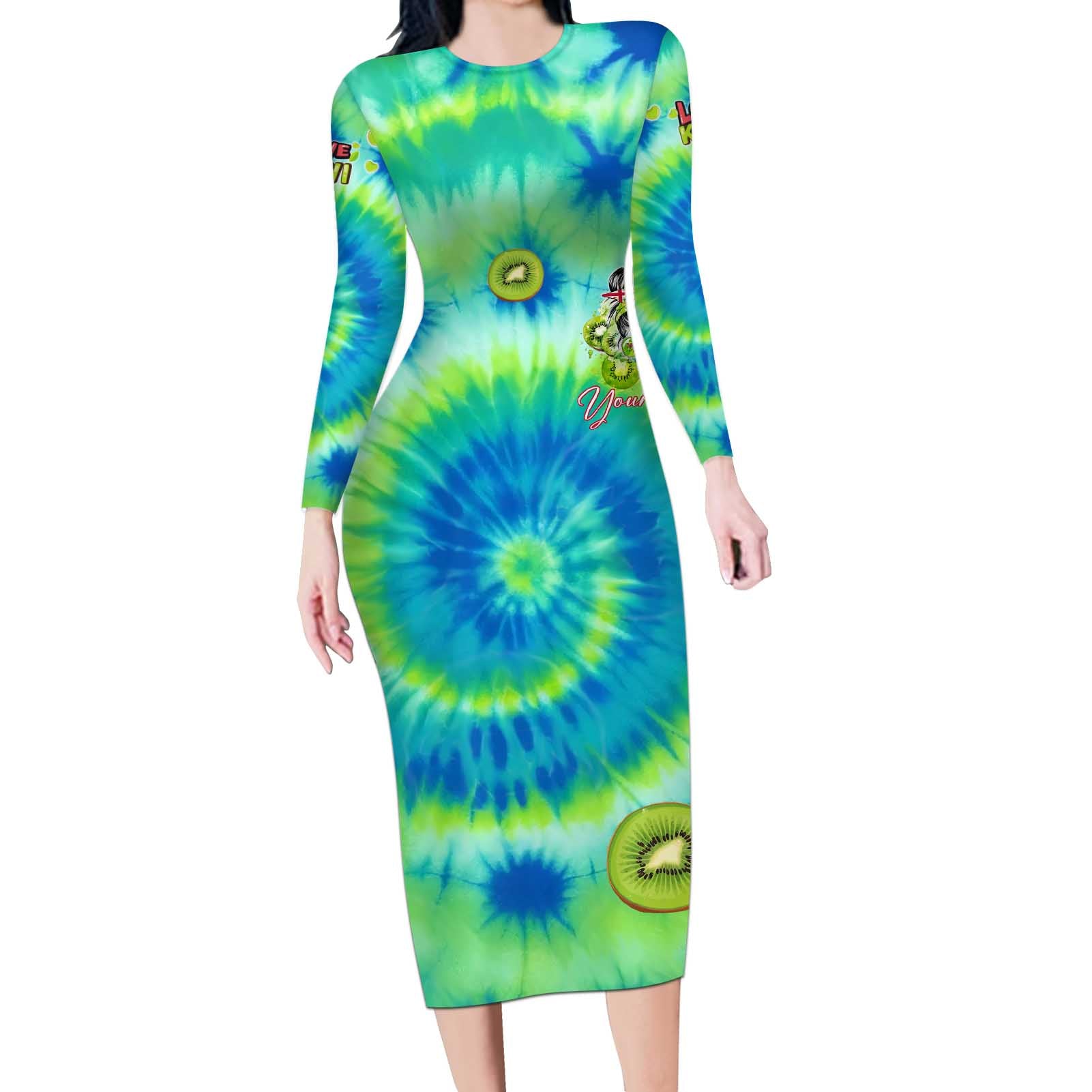 Just a Girl Who Loves Kiwis Long Sleeve Bodycon Dress New Zealand Tie Dye