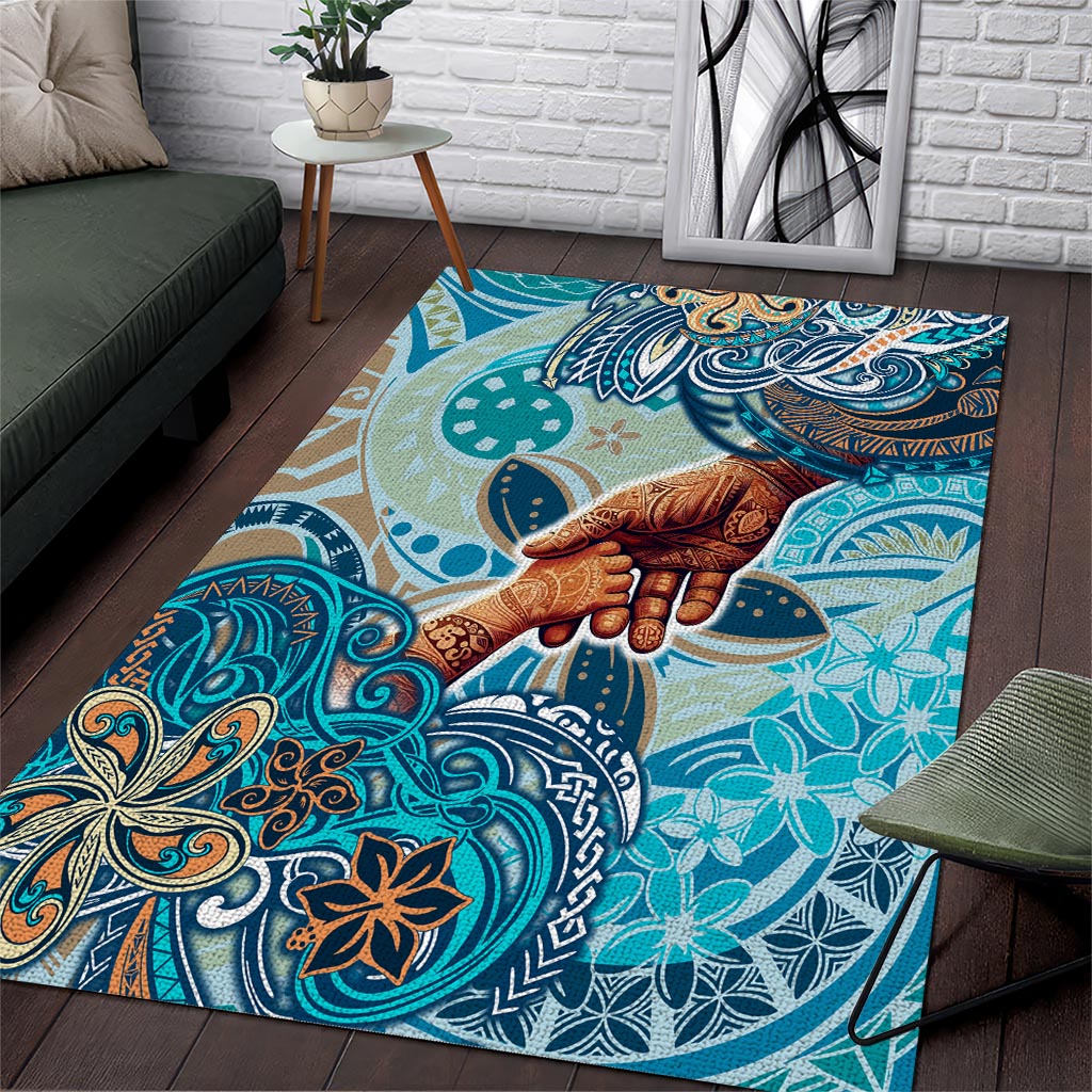 Hand In Hand Father's Day Polynesian Area Rug Tribal Flower Pattern