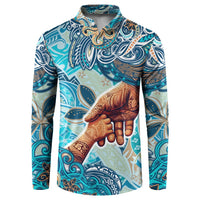 Hand In Hand Father's Day Polynesian Button Sweatshirt Tribal Flower Pattern DT02 Blue - Polynesian Pride