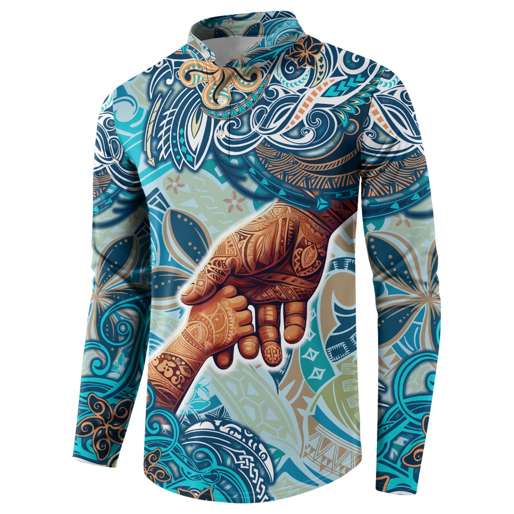 Hand In Hand Father's Day Polynesian Button Sweatshirt Tribal Flower Pattern DT02 - Polynesian Pride