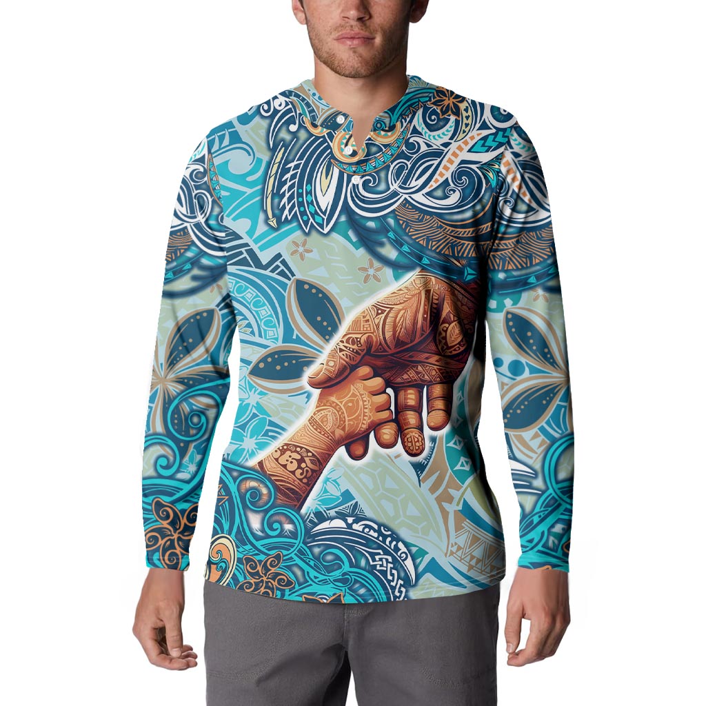 Hand In Hand Father's Day Polynesian Button Sweatshirt Tribal Flower Pattern DT02 - Polynesian Pride