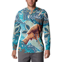 Hand In Hand Father's Day Polynesian Button Sweatshirt Tribal Flower Pattern DT02 - Polynesian Pride