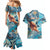 Hand In Hand Father's Day Polynesian Couples Matching Mermaid Dress and Hawaiian Shirt Tribal Flower Pattern