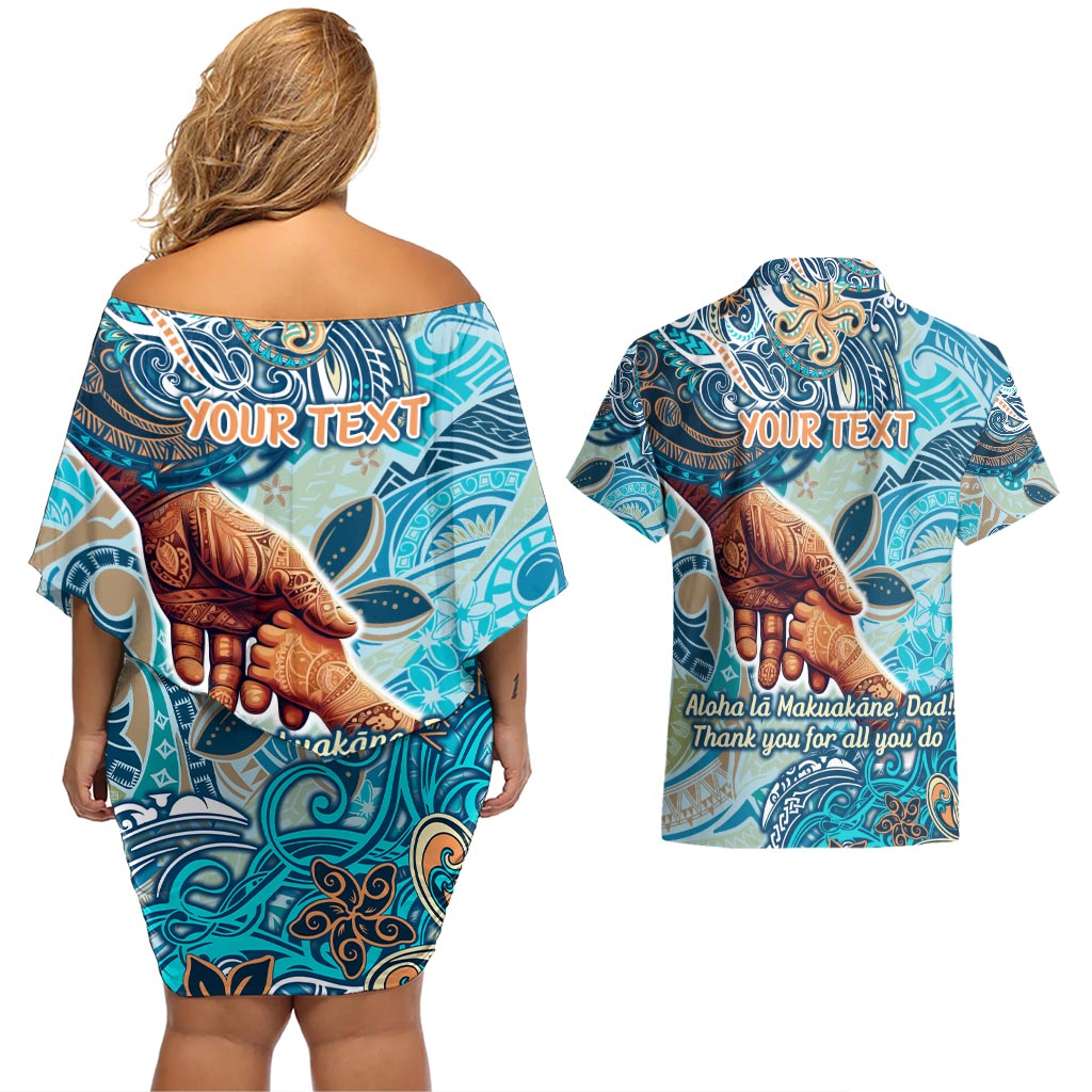 Hand In Hand Father's Day Polynesian Couples Matching Off Shoulder Short Dress and Hawaiian Shirt Tribal Flower Pattern