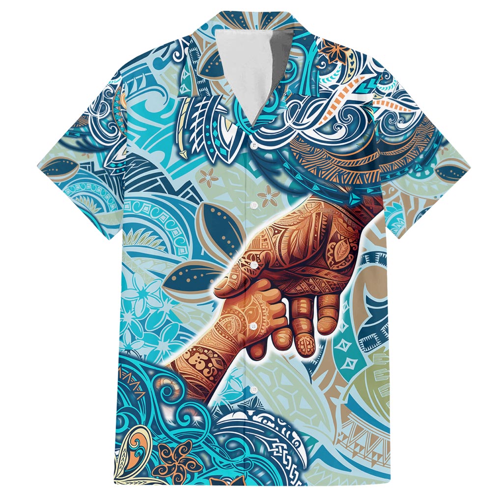 Hand In Hand Father's Day Polynesian Family Matching Off Shoulder Maxi Dress and Hawaiian Shirt Tribal Flower Pattern