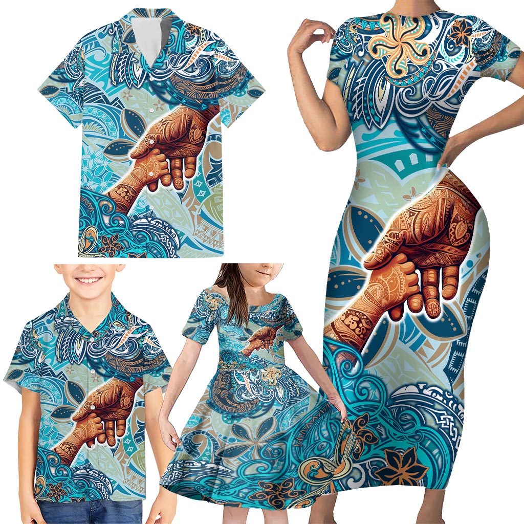 Hand In Hand Father's Day Polynesian Family Matching Short Sleeve Bodycon Dress and Hawaiian Shirt Tribal Flower Pattern DT02 - Polynesian Pride