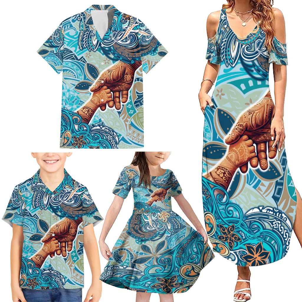 Hand In Hand Father's Day Polynesian Family Matching Summer Maxi Dress and Hawaiian Shirt Tribal Flower Pattern DT02 - Polynesian Pride
