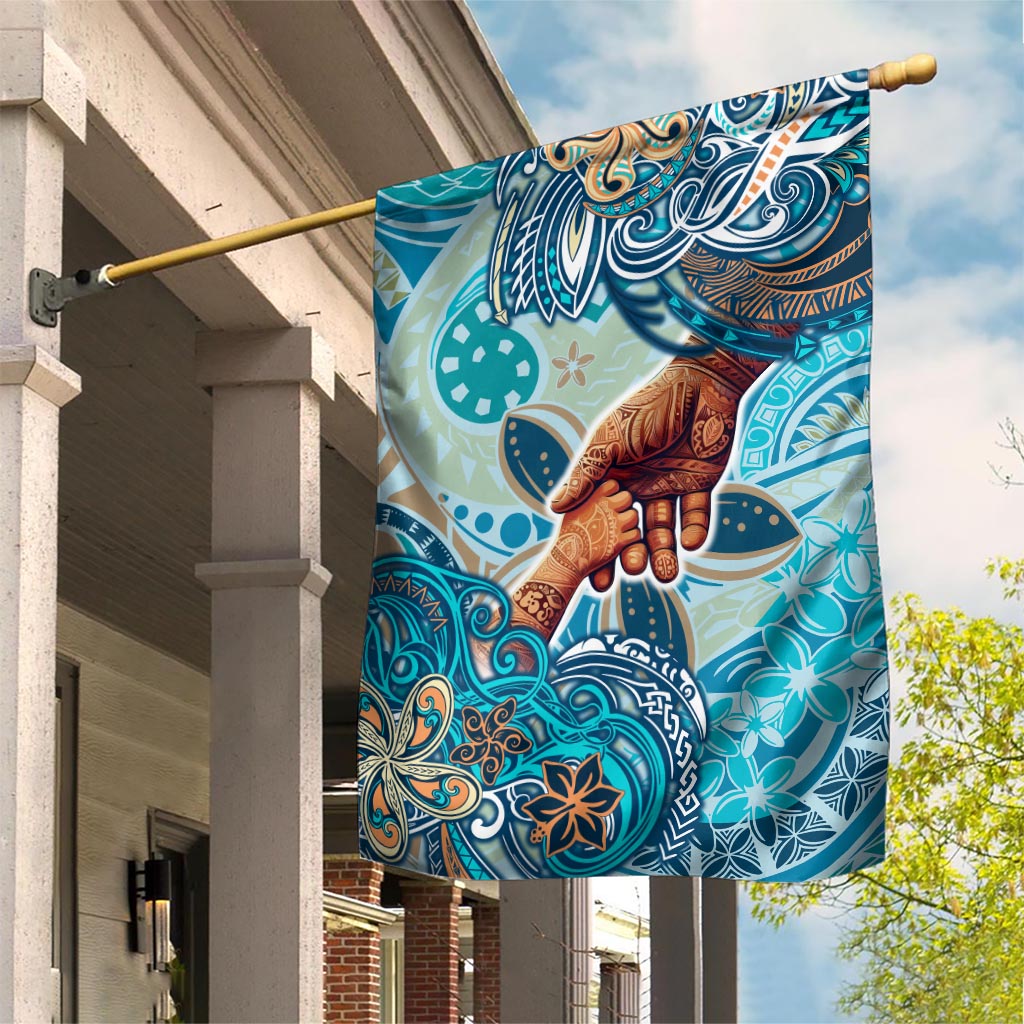 Hand In Hand Father's Day Polynesian Garden Flag Tribal Flower Pattern DT02 House Flag Blue - Polynesian Pride