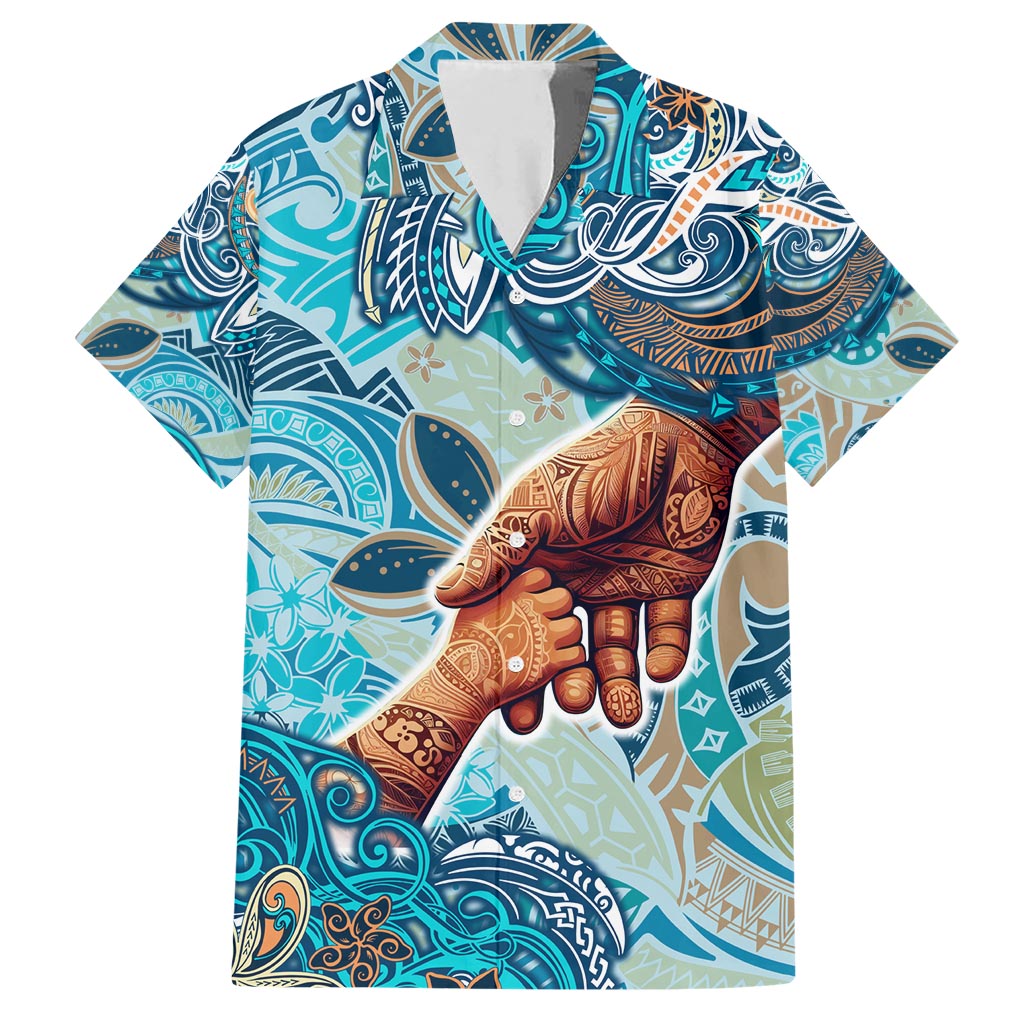 Hand In Hand Father's Day Polynesian Hawaiian Shirt Tribal Flower Pattern