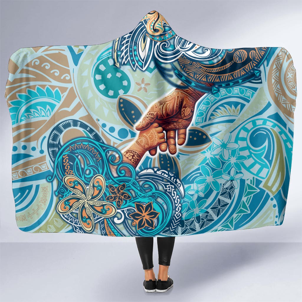 Hand In Hand Father's Day Polynesian Hooded Blanket Tribal Flower Pattern