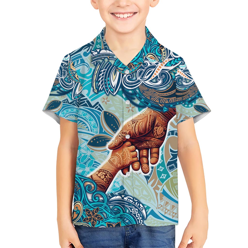 Hand In Hand Father's Day Polynesian Kid Hawaiian Shirt Tribal Flower Pattern