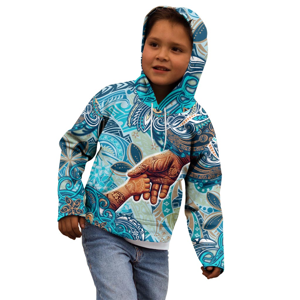 Hand In Hand Father's Day Polynesian Kid Hoodie Tribal Flower Pattern