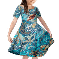 Hand In Hand Father's Day Polynesian Kid Short Sleeve Dress Tribal Flower Pattern