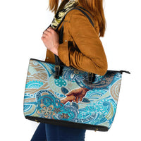 Hand In Hand Father's Day Polynesian Leather Tote Bag Tribal Flower Pattern DT02 Blue - Polynesian Pride