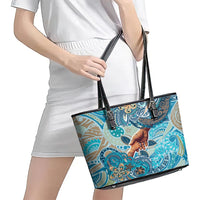 Hand In Hand Father's Day Polynesian Leather Tote Bag Tribal Flower Pattern DT02 - Polynesian Pride
