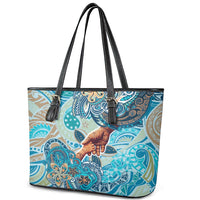 Hand In Hand Father's Day Polynesian Leather Tote Bag Tribal Flower Pattern DT02 - Polynesian Pride
