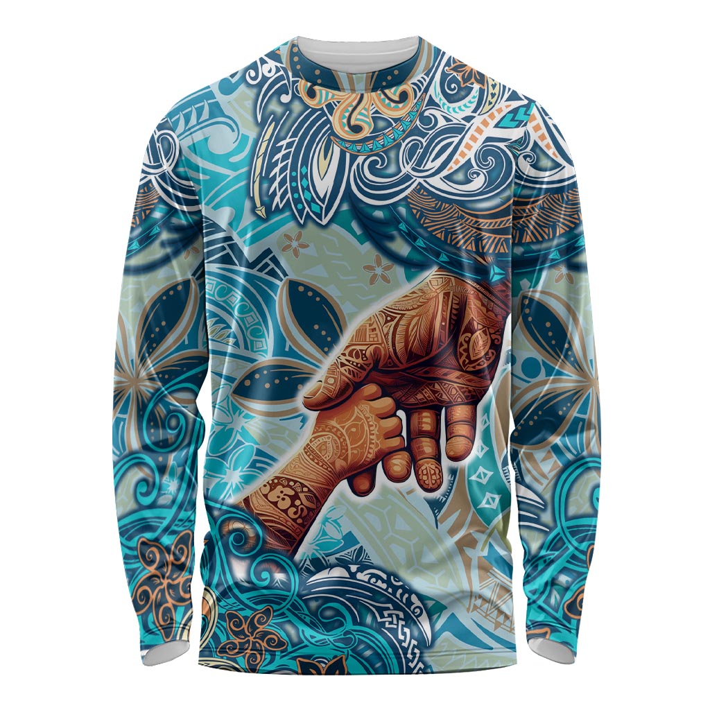 Hand In Hand Father's Day Polynesian Long Sleeve Shirt Tribal Flower Pattern