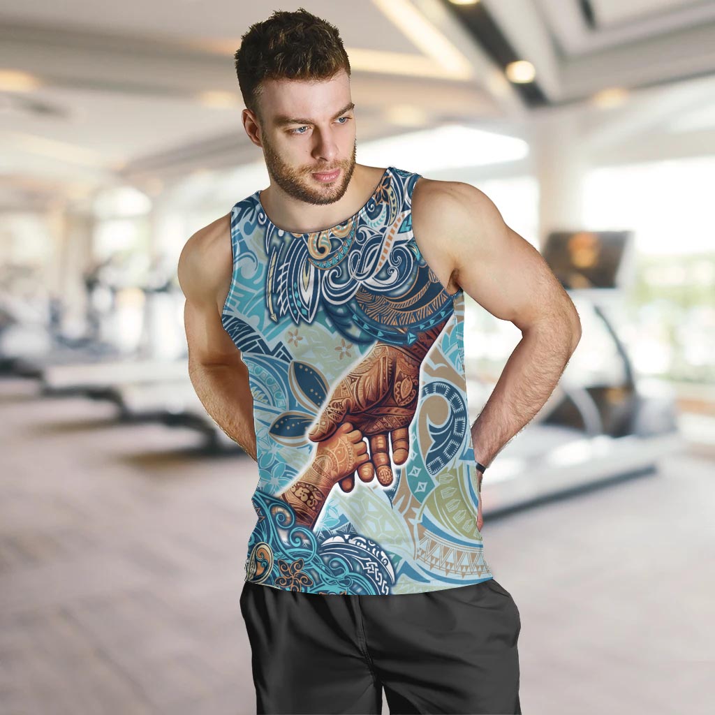 Hand In Hand Father's Day Polynesian Men Tank Top Tribal Flower Pattern