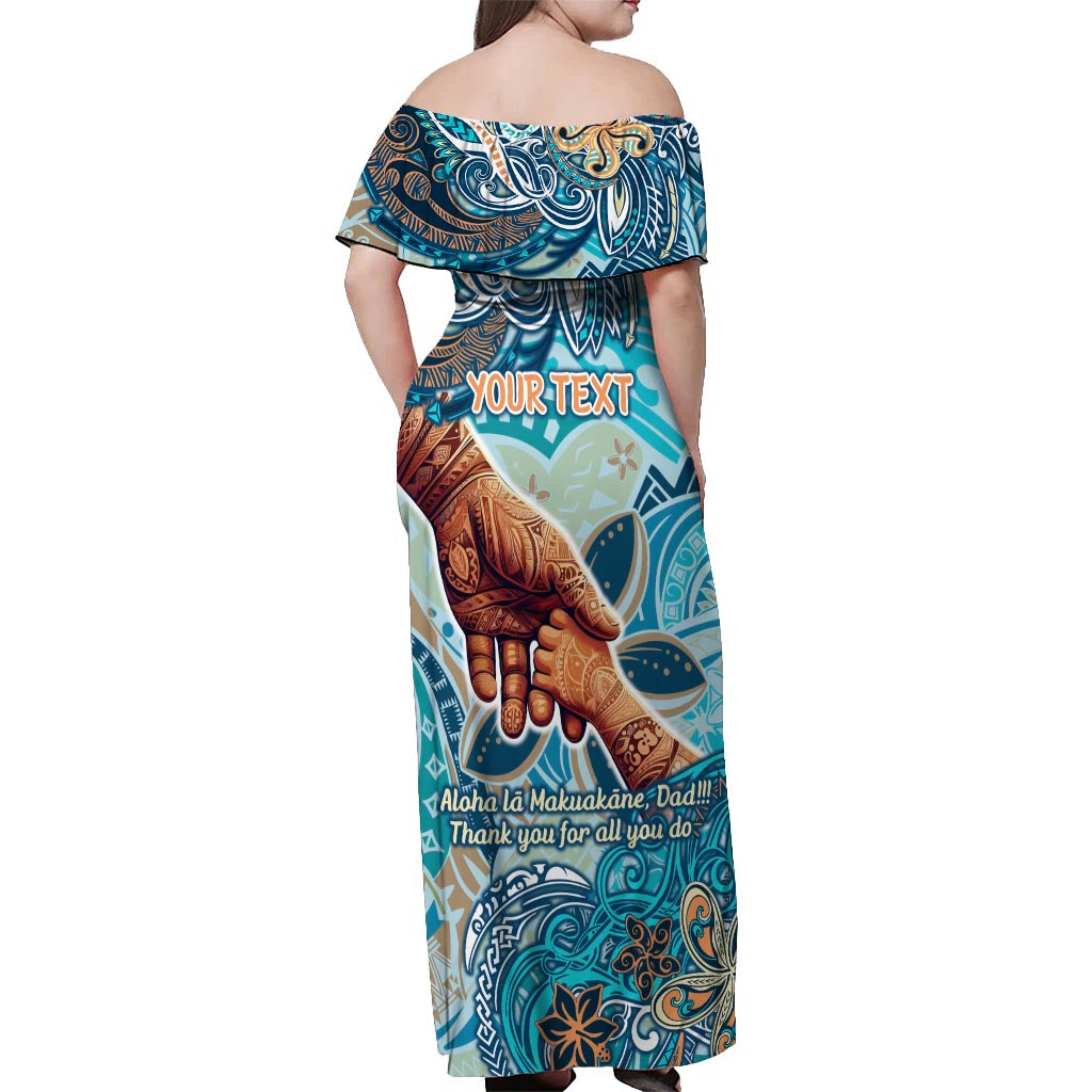 Hand In Hand Father's Day Polynesian Off Shoulder Maxi Dress Tribal Flower Pattern DT02 - Polynesian Pride