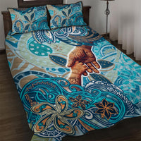 Hand In Hand Father's Day Polynesian Quilt Bed Set Tribal Flower Pattern DT02 Blue - Polynesian Pride