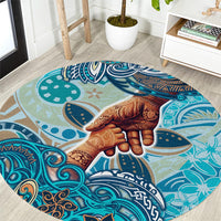 Hand In Hand Father's Day Polynesian Round Carpet Tribal Flower Pattern