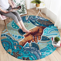 Hand In Hand Father's Day Polynesian Round Carpet Tribal Flower Pattern