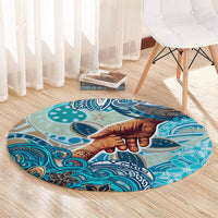 Hand In Hand Father's Day Polynesian Round Carpet Tribal Flower Pattern