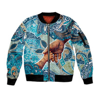 Hand In Hand Father's Day Polynesian Sleeve Zip Bomber Jacket Tribal Flower Pattern DT02 Unisex Blue - Polynesian Pride
