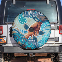 Hand In Hand Father's Day Polynesian Spare Tire Cover Tribal Flower Pattern DT02 Blue - Polynesian Pride