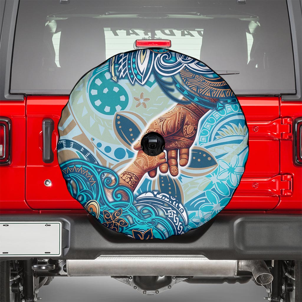 Hand In Hand Father's Day Polynesian Spare Tire Cover Tribal Flower Pattern DT02 - Polynesian Pride