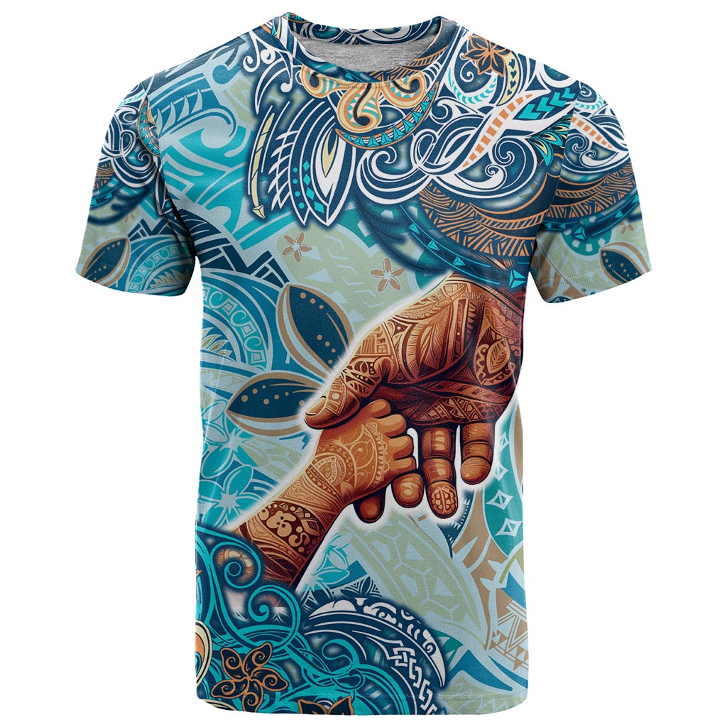 Hand In Hand Father's Day Polynesian T Shirt Tribal Flower Pattern