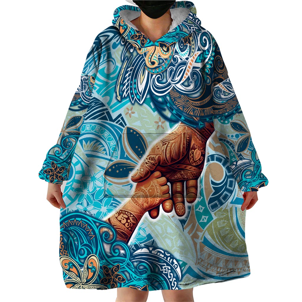 Hand In Hand Father's Day Polynesian Wearable Blanket Hoodie Tribal Flower Pattern DT02 - Polynesian Pride
