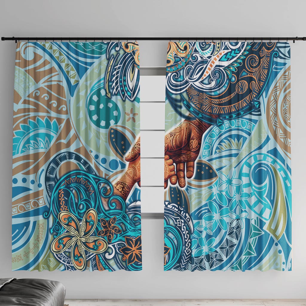 Hand In Hand Father's Day Polynesian Window Curtain Tribal Flower Pattern