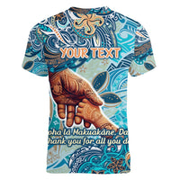 Hand In Hand Father's Day Polynesian Women V-Neck T-Shirt Tribal Flower Pattern