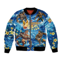 Hawaii Father's Day Bomber Jacket The Surfing Dad Polynesian Tattoo DT02 Unisex Blue - Polynesian Pride