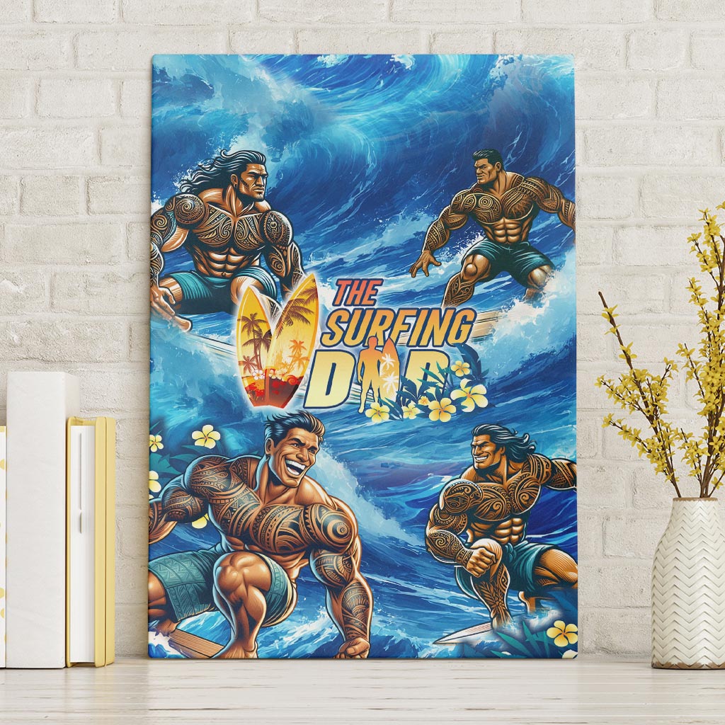 Hawaii Father's Day Canvas Wall Art The Surfing Dad Polynesian Tattoo DT02 Without Frame Blue - Polynesian Pride
