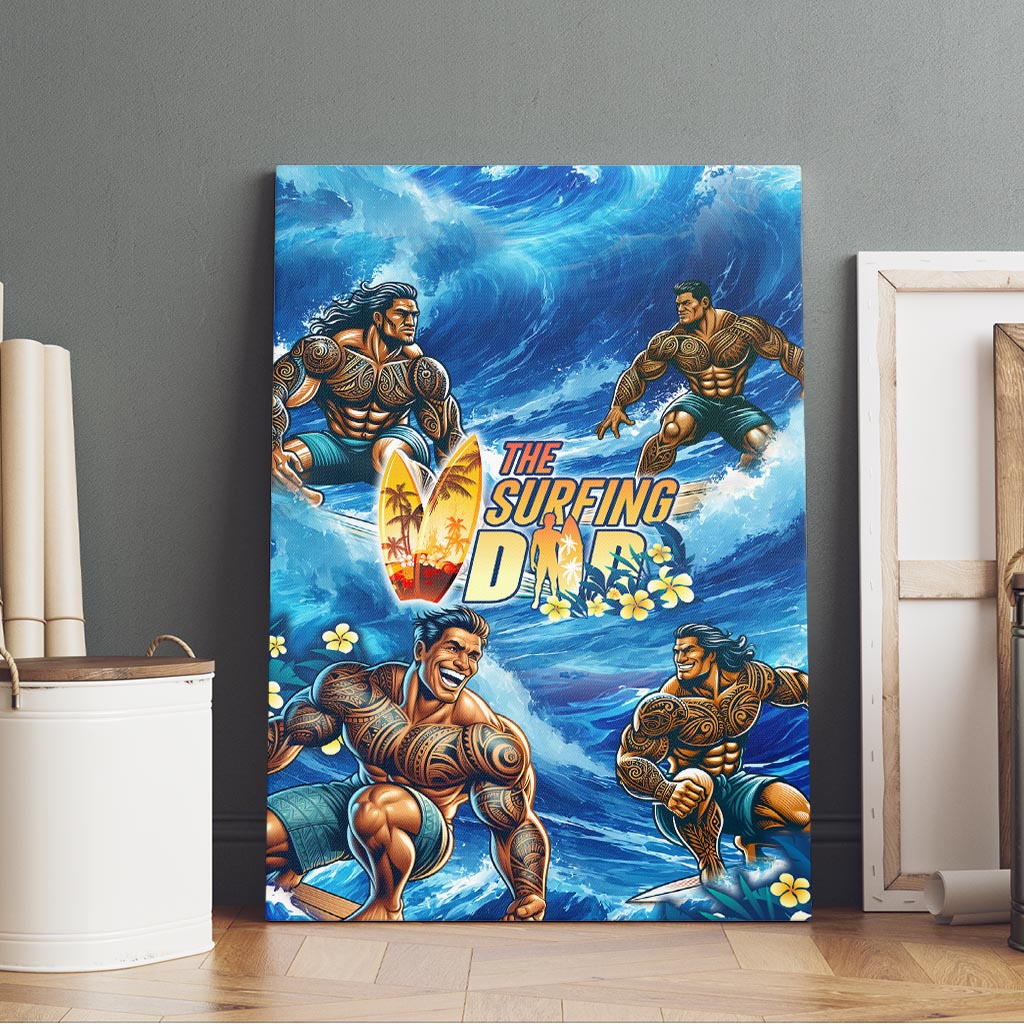 Hawaii Father's Day Canvas Wall Art The Surfing Dad Polynesian Tattoo DT02 - Polynesian Pride