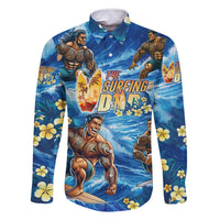 Hawaii Father's Day Family Matching Off The Shoulder Long Sleeve Dress and Hawaiian Shirt The Surfing Dad Polynesian Tattoo