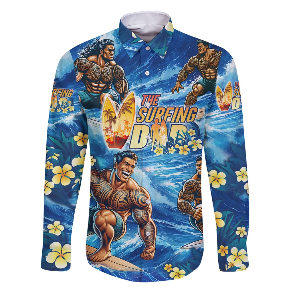 Hawaii Father's Day Family Matching Off Shoulder Short Dress and Hawaiian Shirt The Surfing Dad Polynesian Tattoo