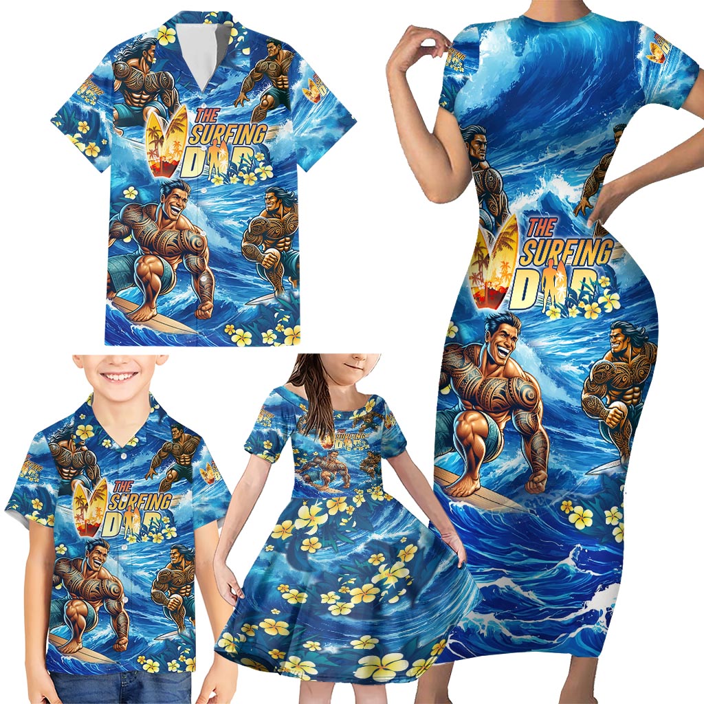 Hawaii Father's Day Family Matching Short Sleeve Bodycon Dress and Hawaiian Shirt The Surfing Dad Polynesian Tattoo DT02 - Polynesian Pride