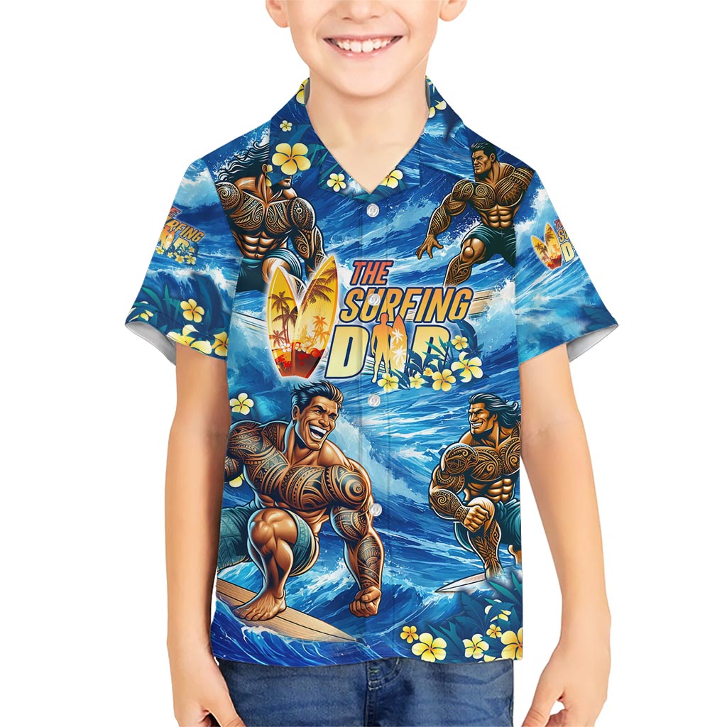 Hawaii Father's Day Family Matching Short Sleeve Bodycon Dress and Hawaiian Shirt The Surfing Dad Polynesian Tattoo