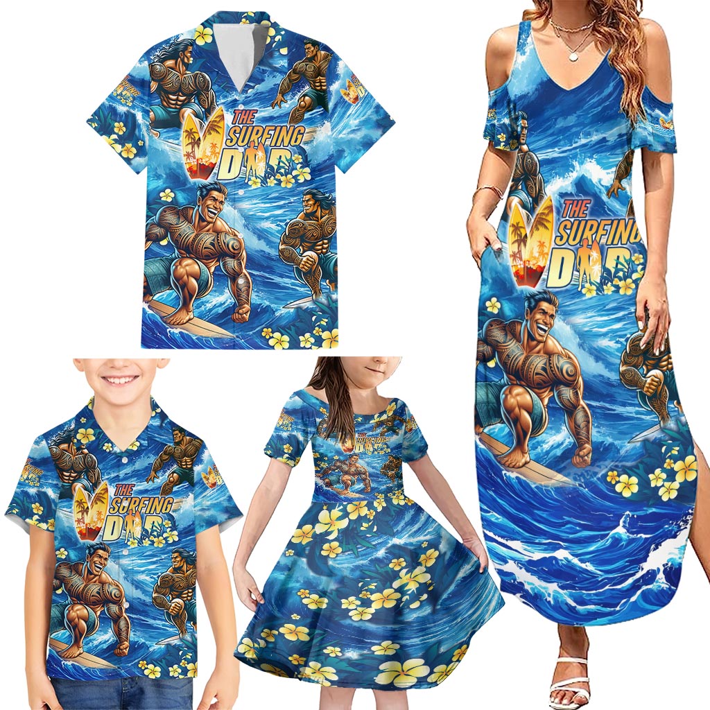 Hawaii Father's Day Family Matching Summer Maxi Dress and Hawaiian Shirt The Surfing Dad Polynesian Tattoo