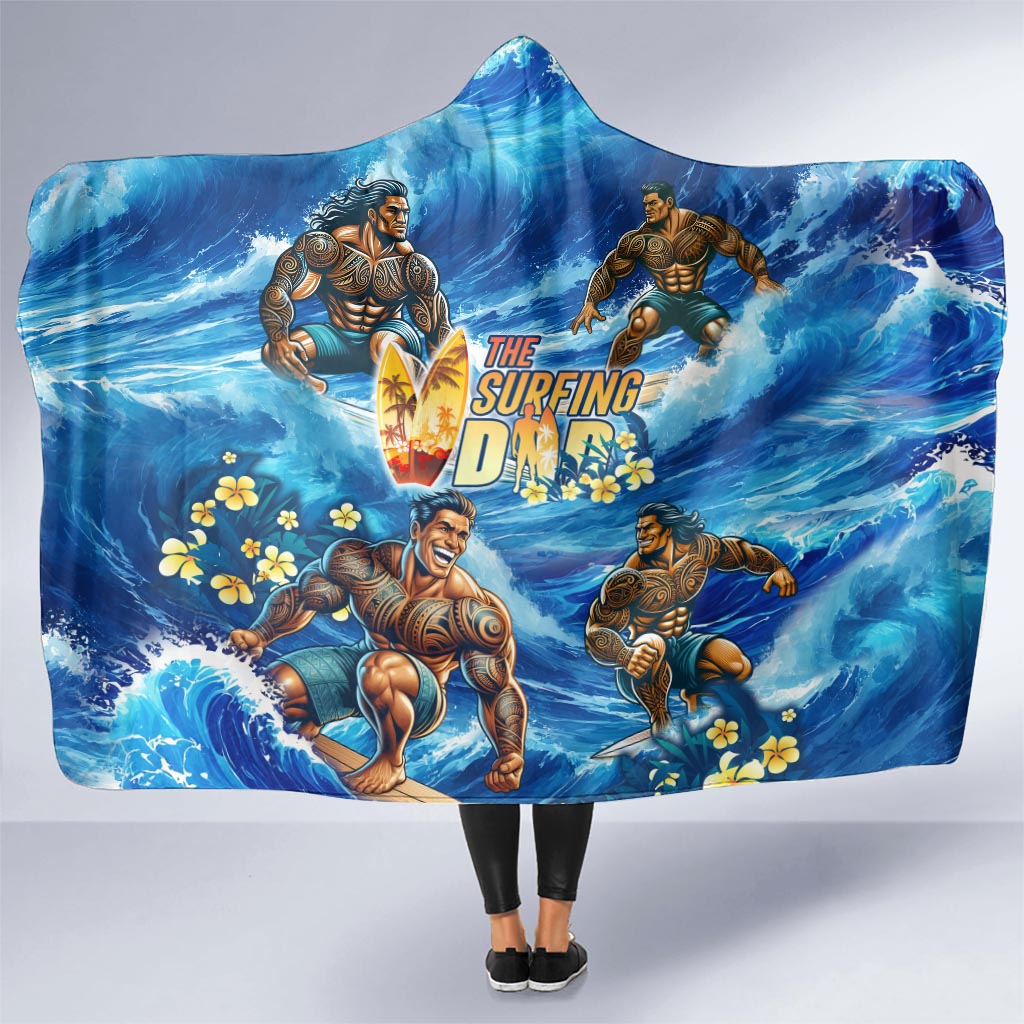Hawaii Father's Day Hooded Blanket The Surfing Dad Polynesian Tattoo