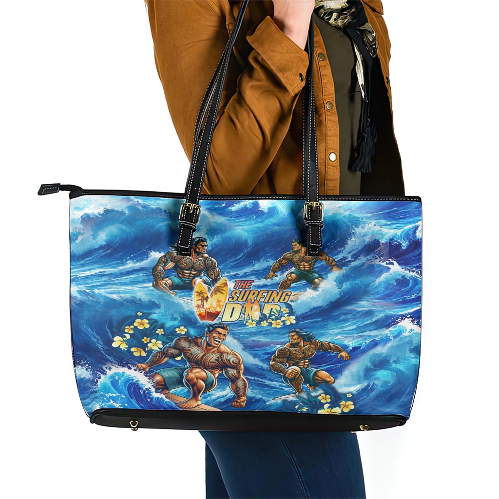 Hawaii Father's Day Leather Tote Bag The Surfing Dad Polynesian Tattoo DT02 - Polynesian Pride
